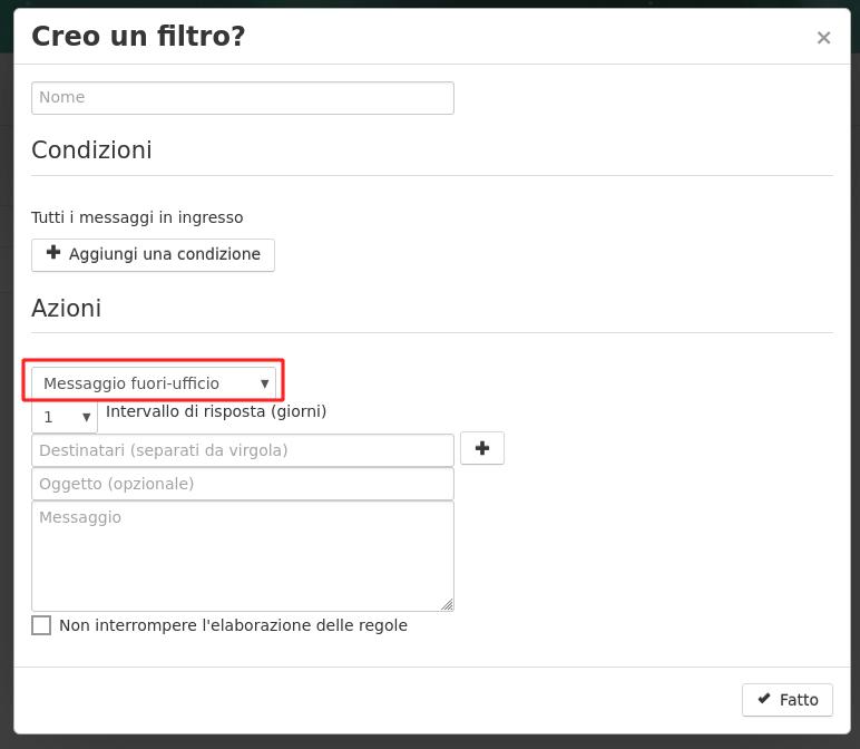 Webmail bitName messaggio fuori-ufficio