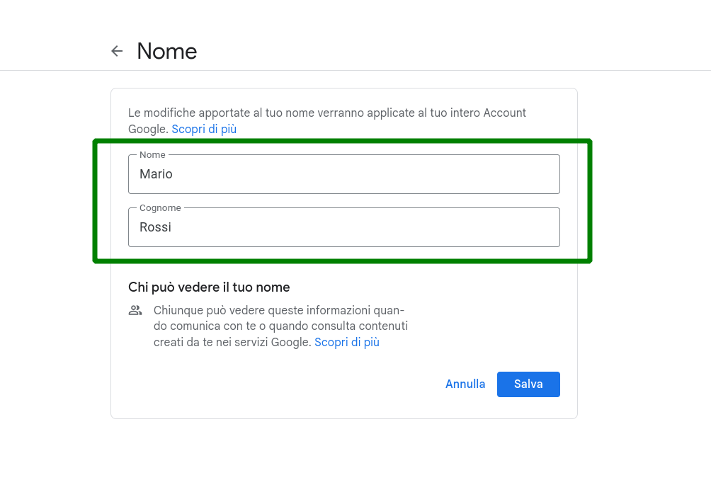 Impostazione nome mittente Gmail