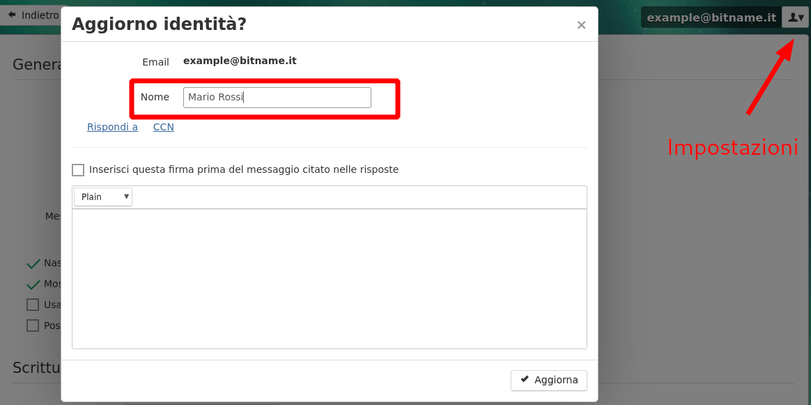 Impostazione nome mittente Webmail