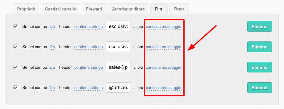 Applicare filtri sulle mail in arrivo