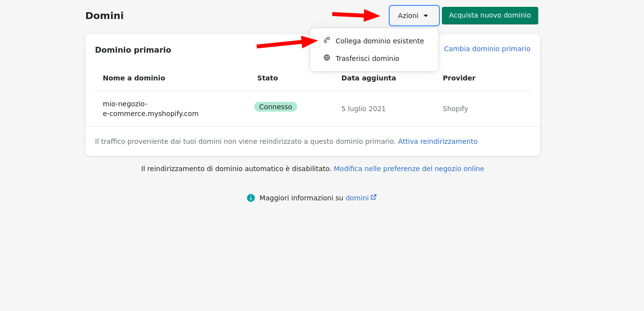 Aggiungi un dominio esistente al tuo negozio Shopify