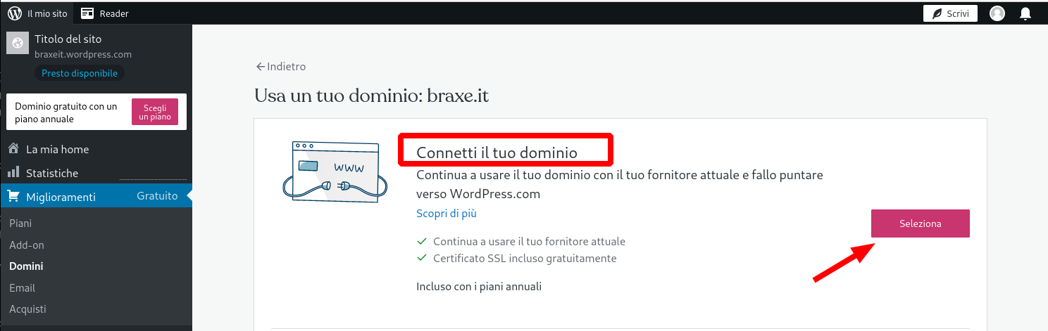 Wordpress.com connetti il tuo dominio