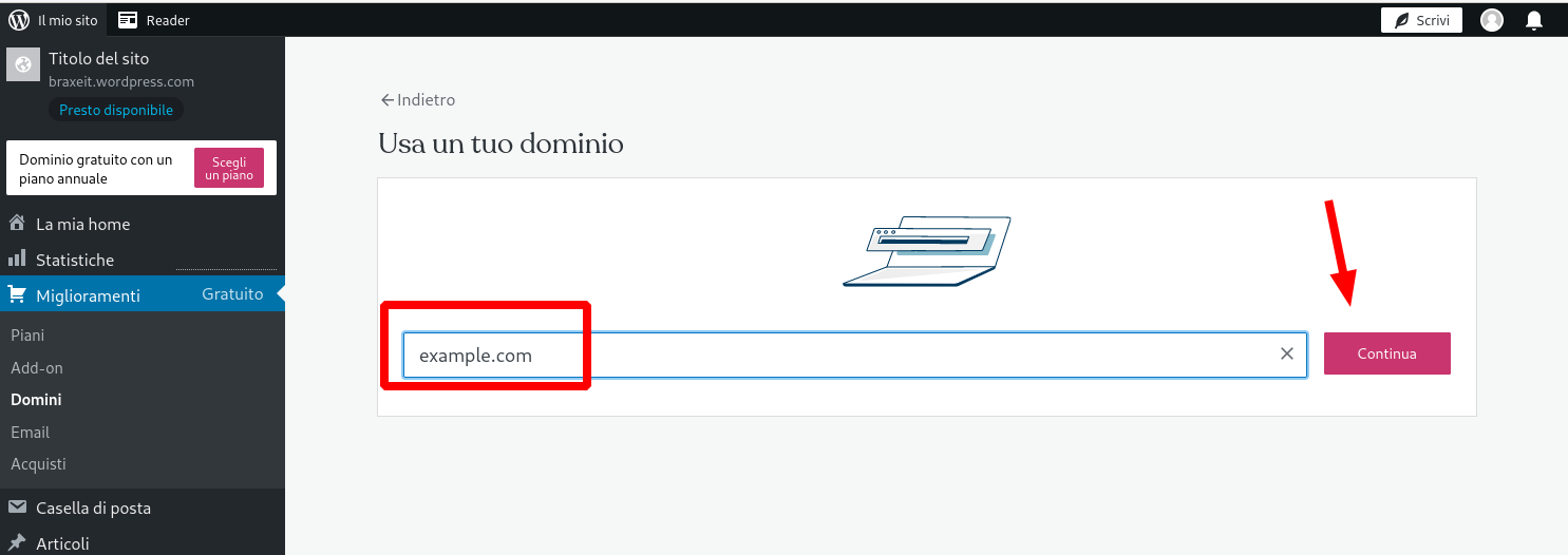 Usa mia dominio con Wordpress.com